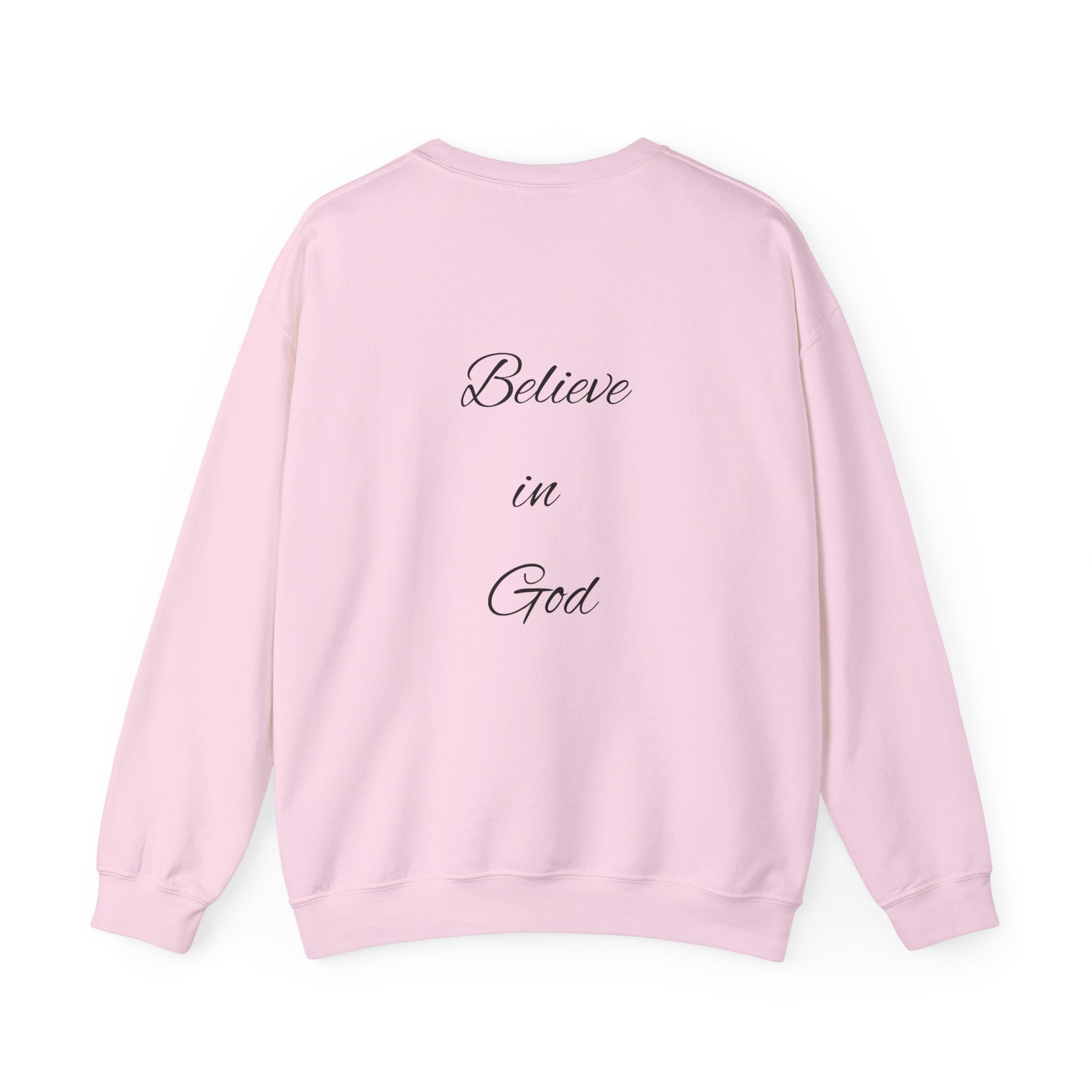 Believe in God Crewneck Sweatshirt — Minimal Cross Christian Pullover