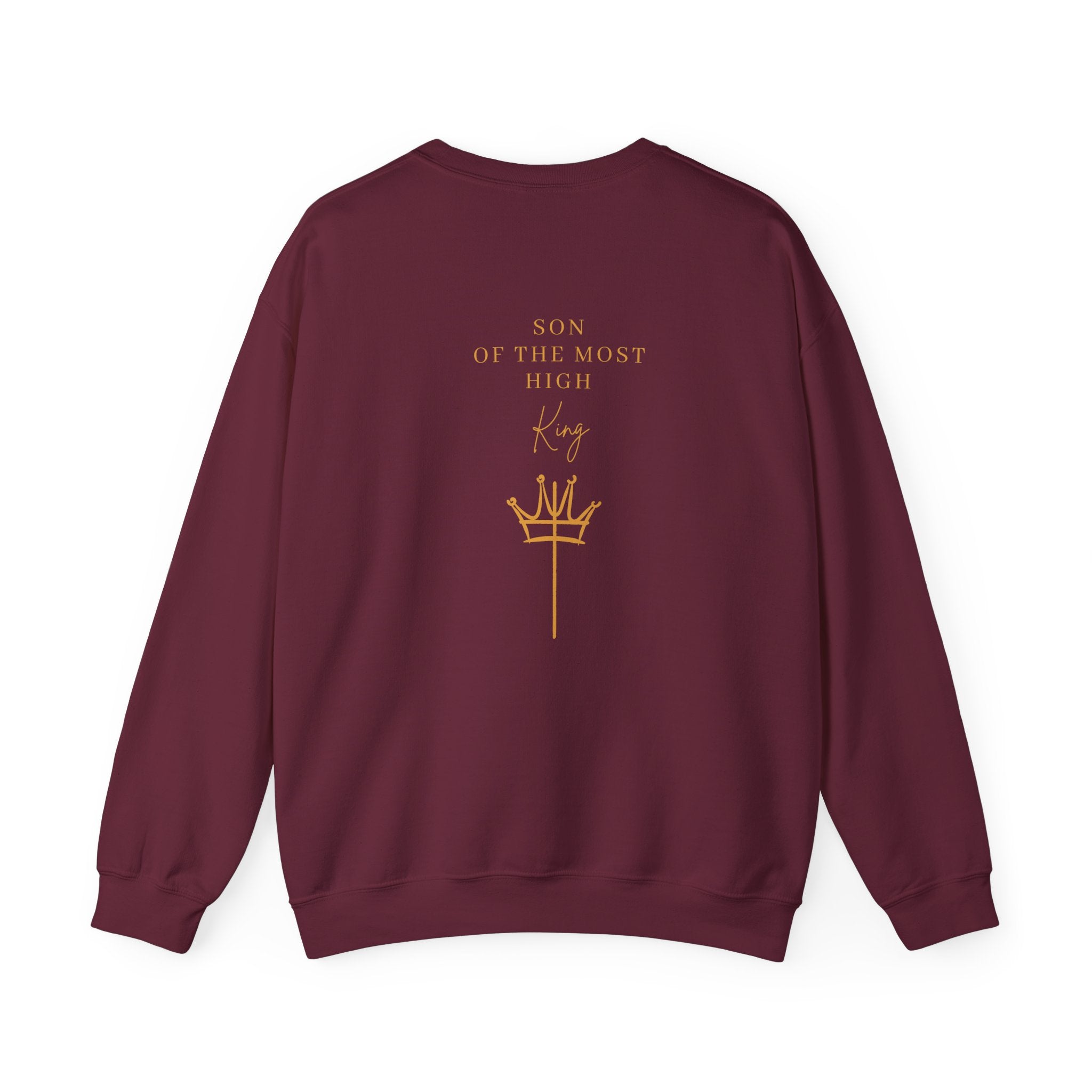 Crewneck Sweatshirt — Minimal Gold Cross & 'Son of the Most High' Back Design