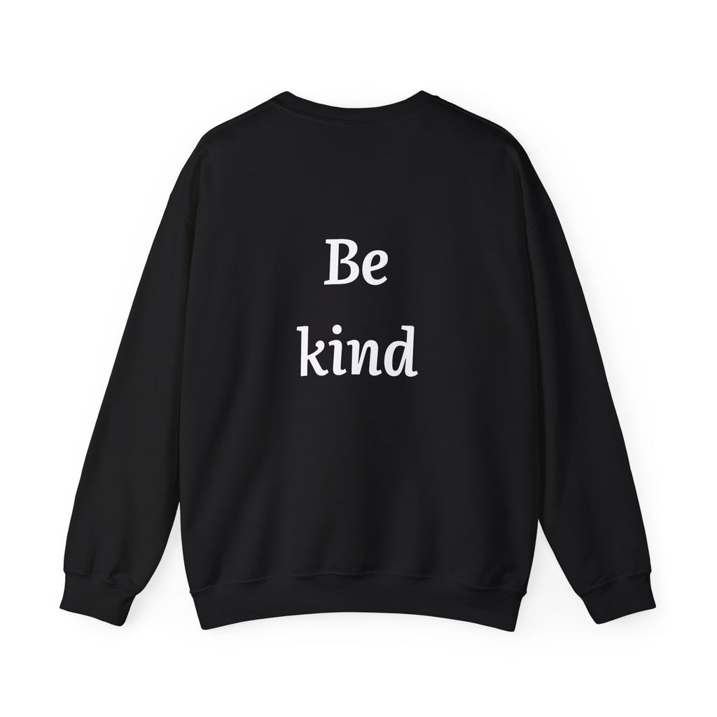 Crewneck Sweatshirt — Minimal Cross Front & “Be kind” Back | Christian Inspirational Gift