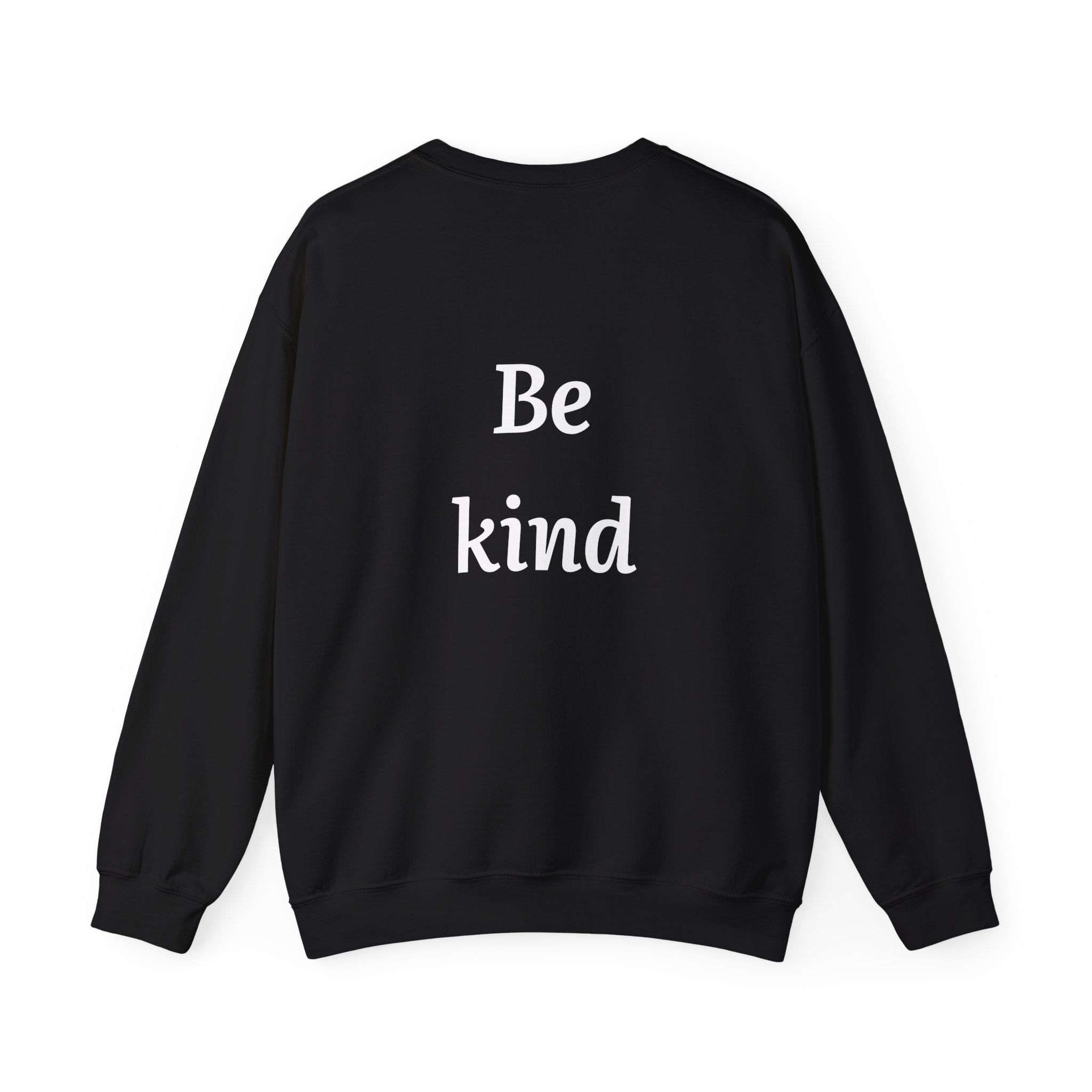 Crewneck Sweatshirt — Minimal Cross Front & “Be kind” Back | Christian Inspirational Gift