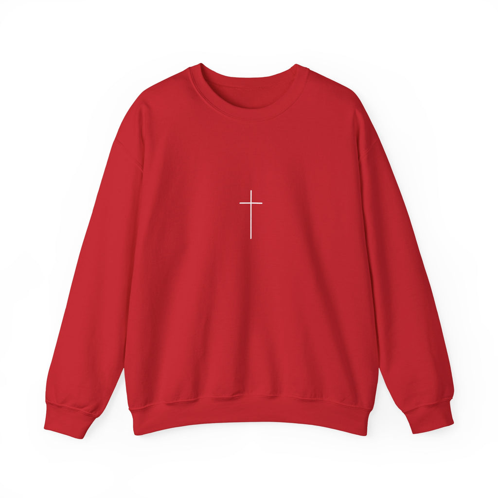 Crewneck Sweatshirt — Minimal Cross Front & “Be kind” Back | Christian Inspirational Gift