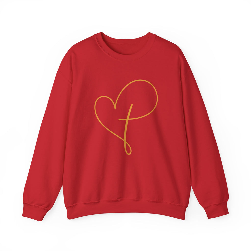 Heart Script Crewneck Sweatshirt — Minimal Gold Line Heart Graphic