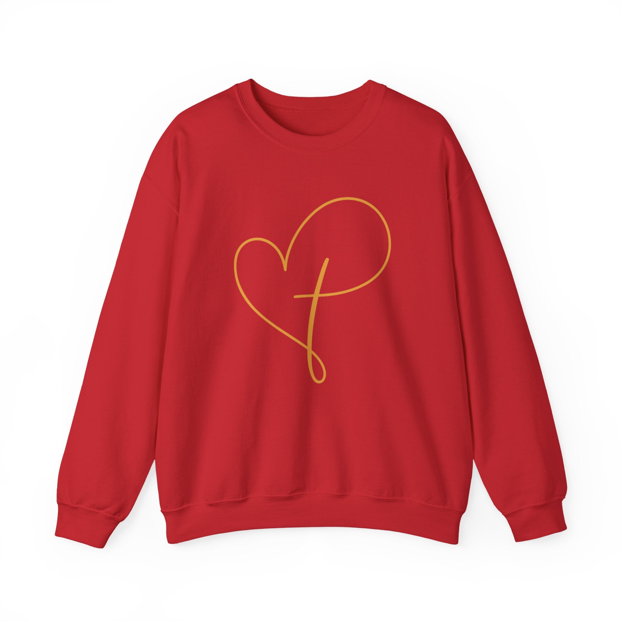 Heart Script Crewneck Sweatshirt — Minimal Gold Line Heart Graphic