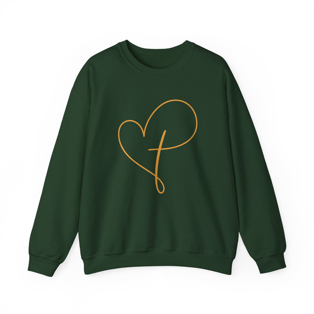 Heart Script Crewneck Sweatshirt — Minimal Gold Line Heart Graphic
