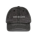 God Is Love Vintage Embroidered Cap — Washed Black Faith Baseball Hat