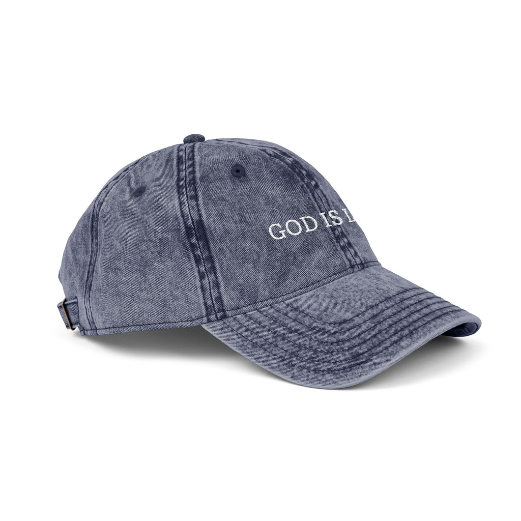 God Is Love Vintage Embroidered Cap — Washed Black Faith Baseball Hat