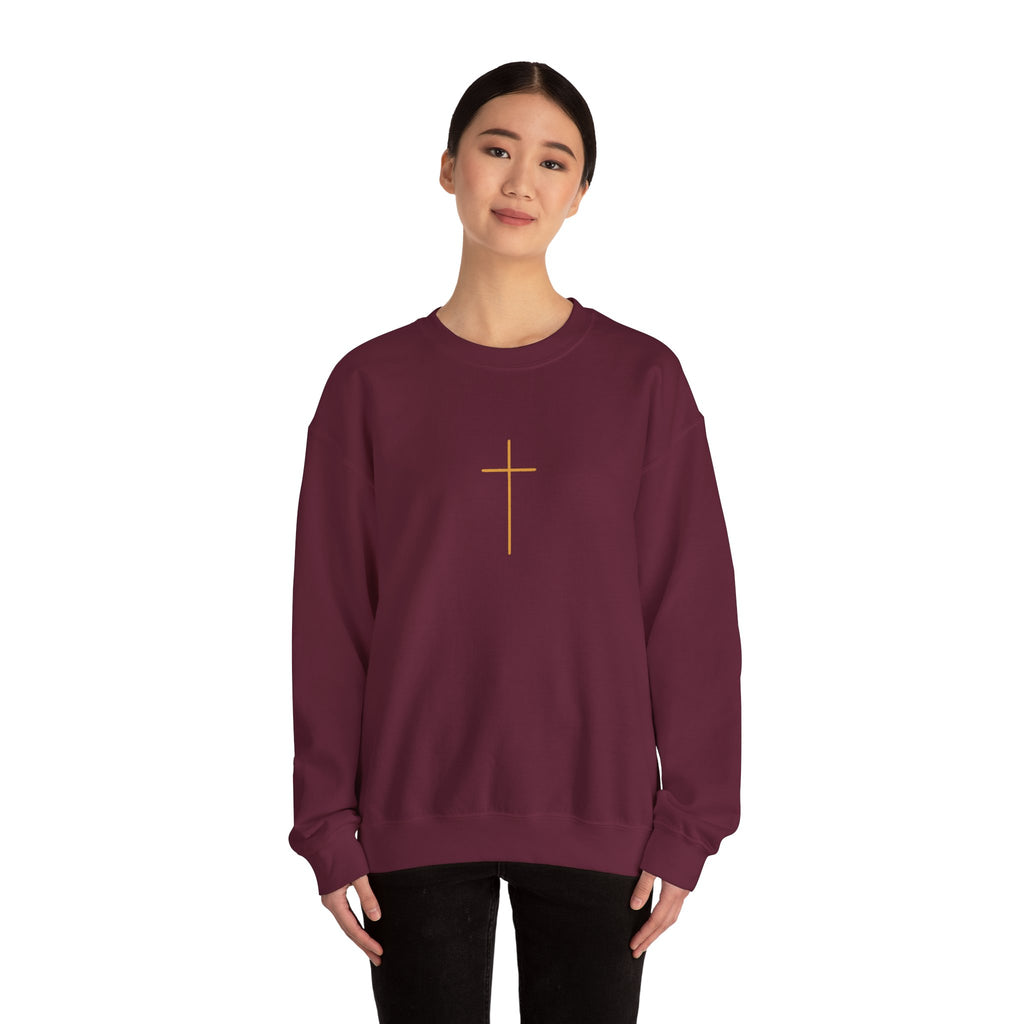 Crewneck Sweatshirt — Minimal Gold Cross & 'Son of the Most High' Back Design