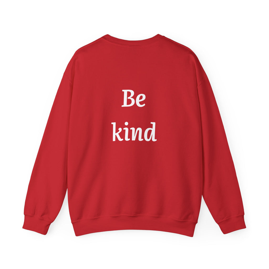 Crewneck Sweatshirt — Minimal Cross Front & “Be kind” Back | Christian Inspirational Gift