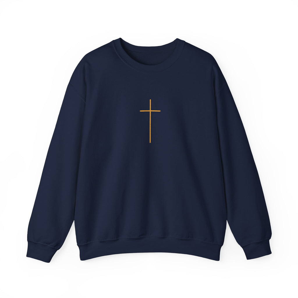 Crewneck Sweatshirt — Minimal Gold Cross & 'Son of the Most High' Back Design