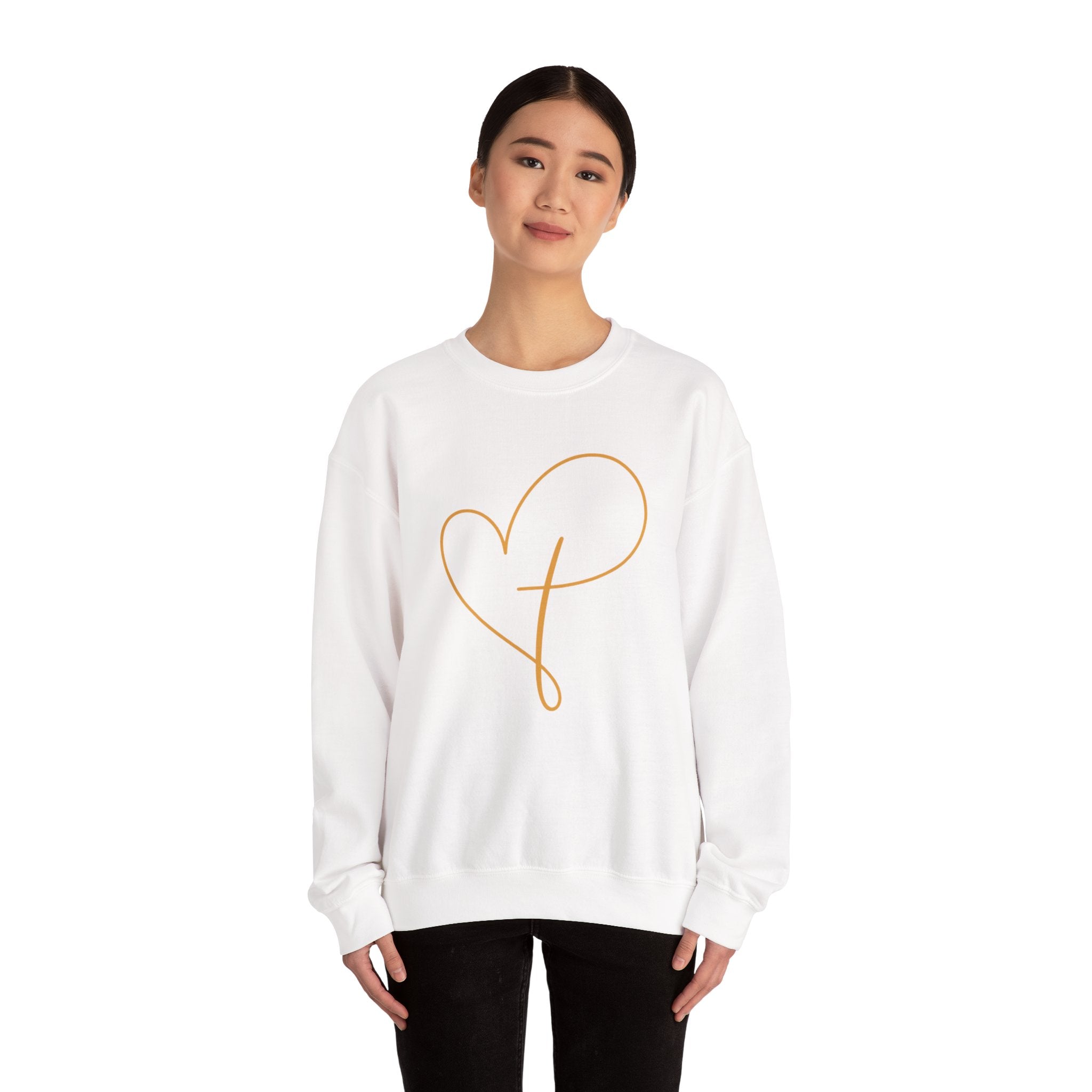 Heart Script Crewneck Sweatshirt — Minimal Gold Line Heart Graphic