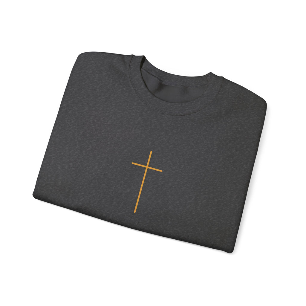 Crewneck Sweatshirt — Minimal Gold Cross & 'Son of the Most High' Back Design