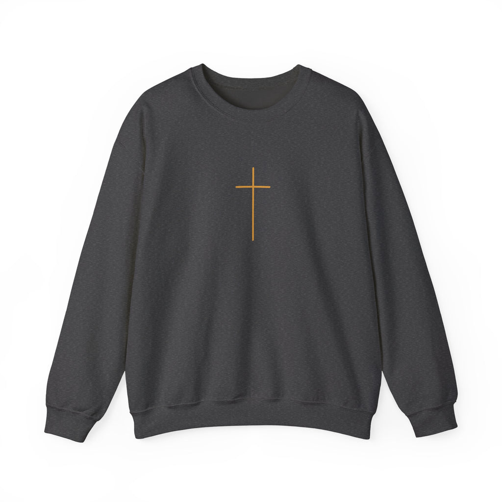 Crewneck Sweatshirt — Minimal Gold Cross & 'Son of the Most High' Back Design
