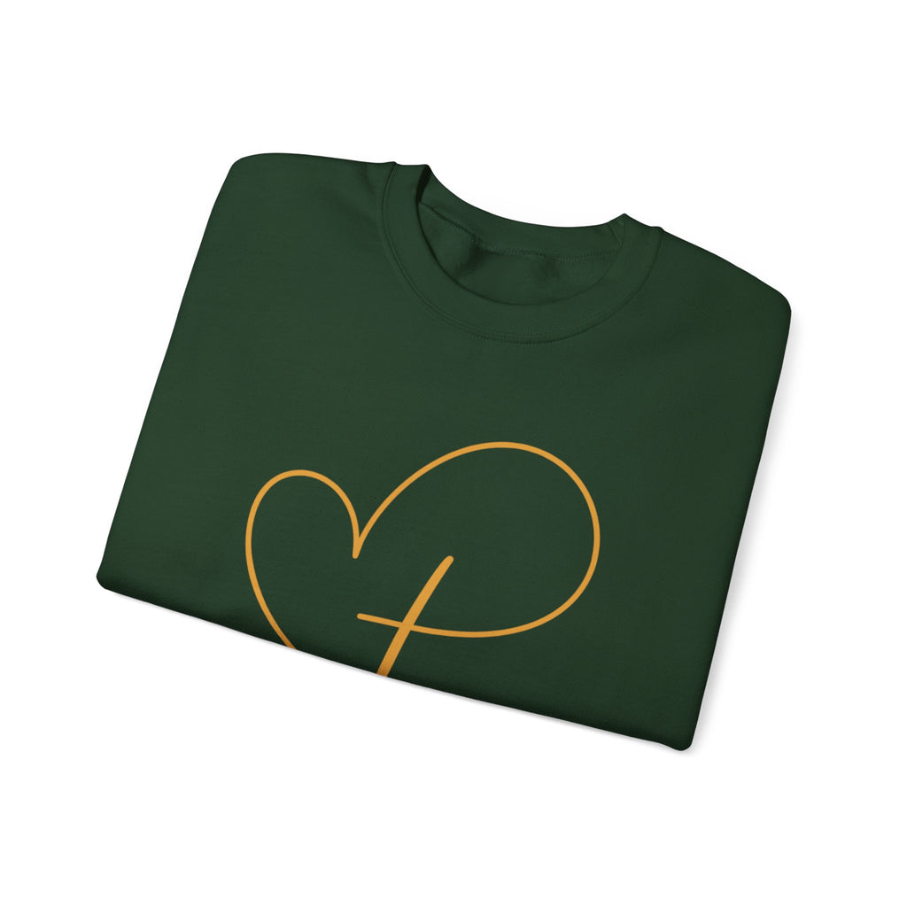 Heart Script Crewneck Sweatshirt — Minimal Gold Line Heart Graphic