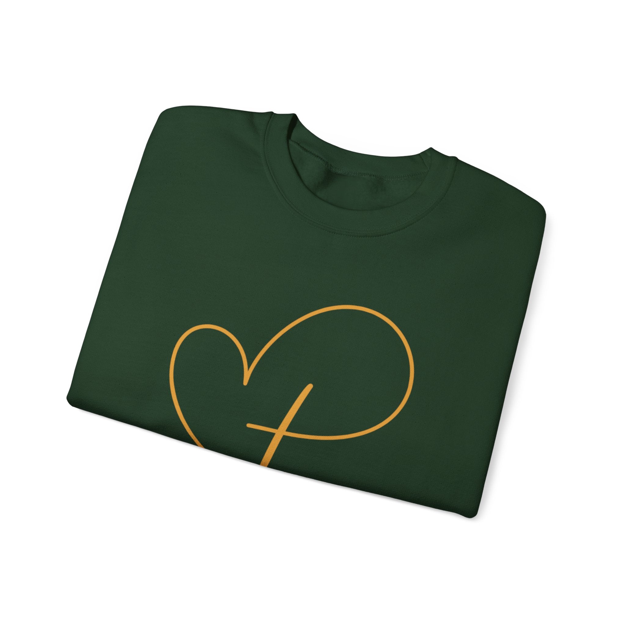 Heart Script Crewneck Sweatshirt — Minimal Gold Line Heart Graphic