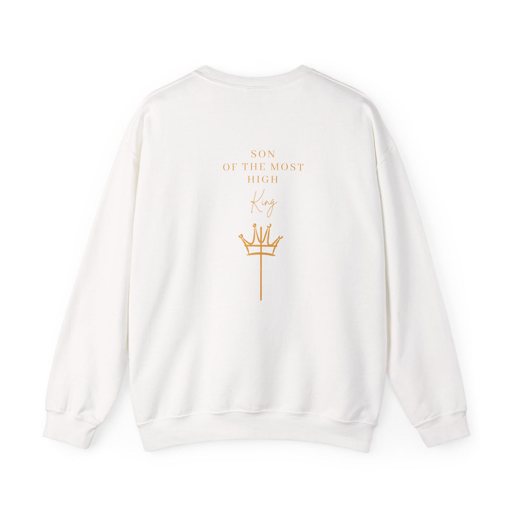 Crewneck Sweatshirt — Minimal Gold Cross & 'Son of the Most High' Back Design