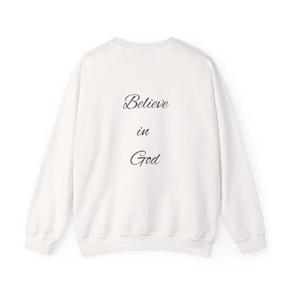 Believe in God Crewneck Sweatshirt — Minimal Cross Christian Pullover