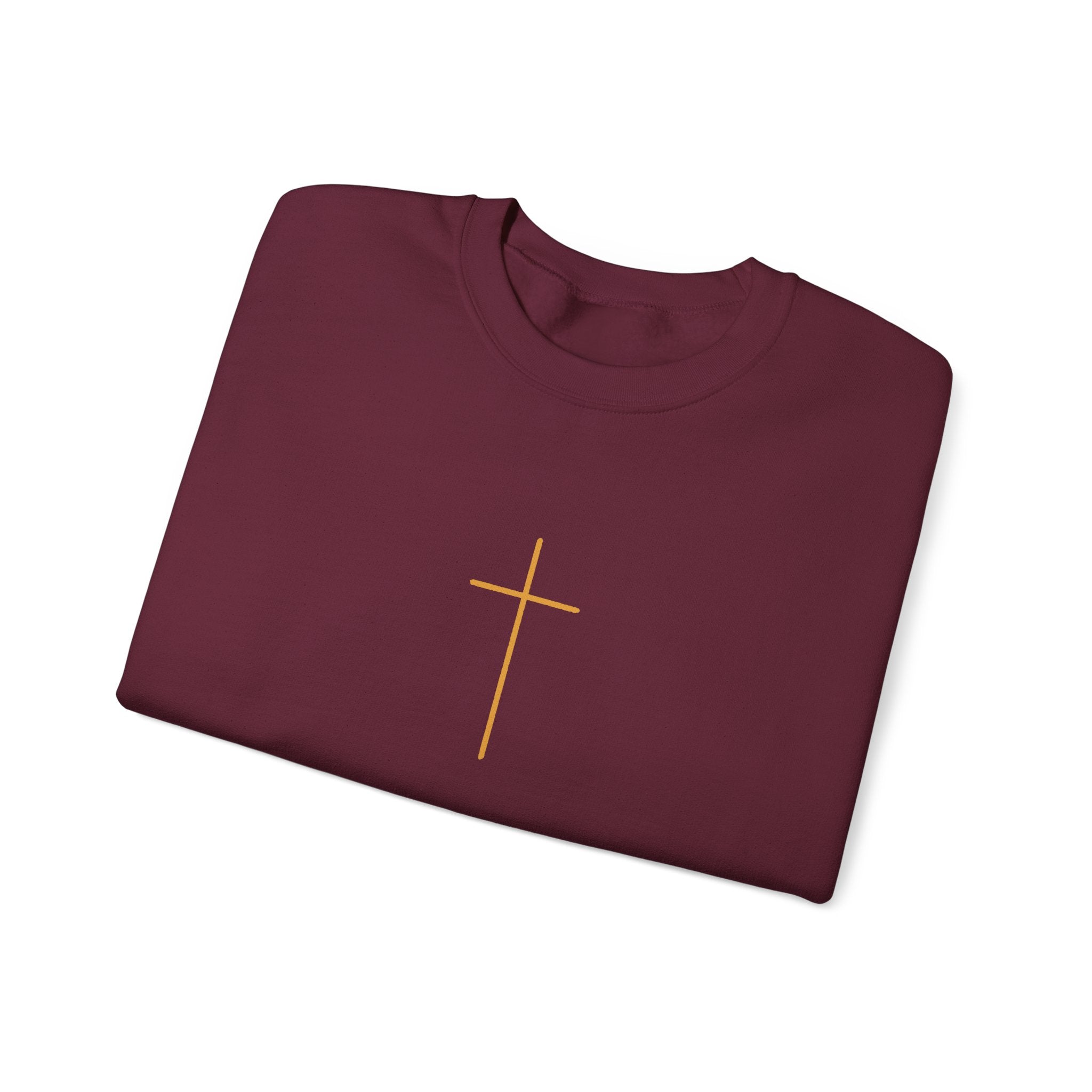 Crewneck Sweatshirt — Minimal Gold Cross & 'Son of the Most High' Back Design