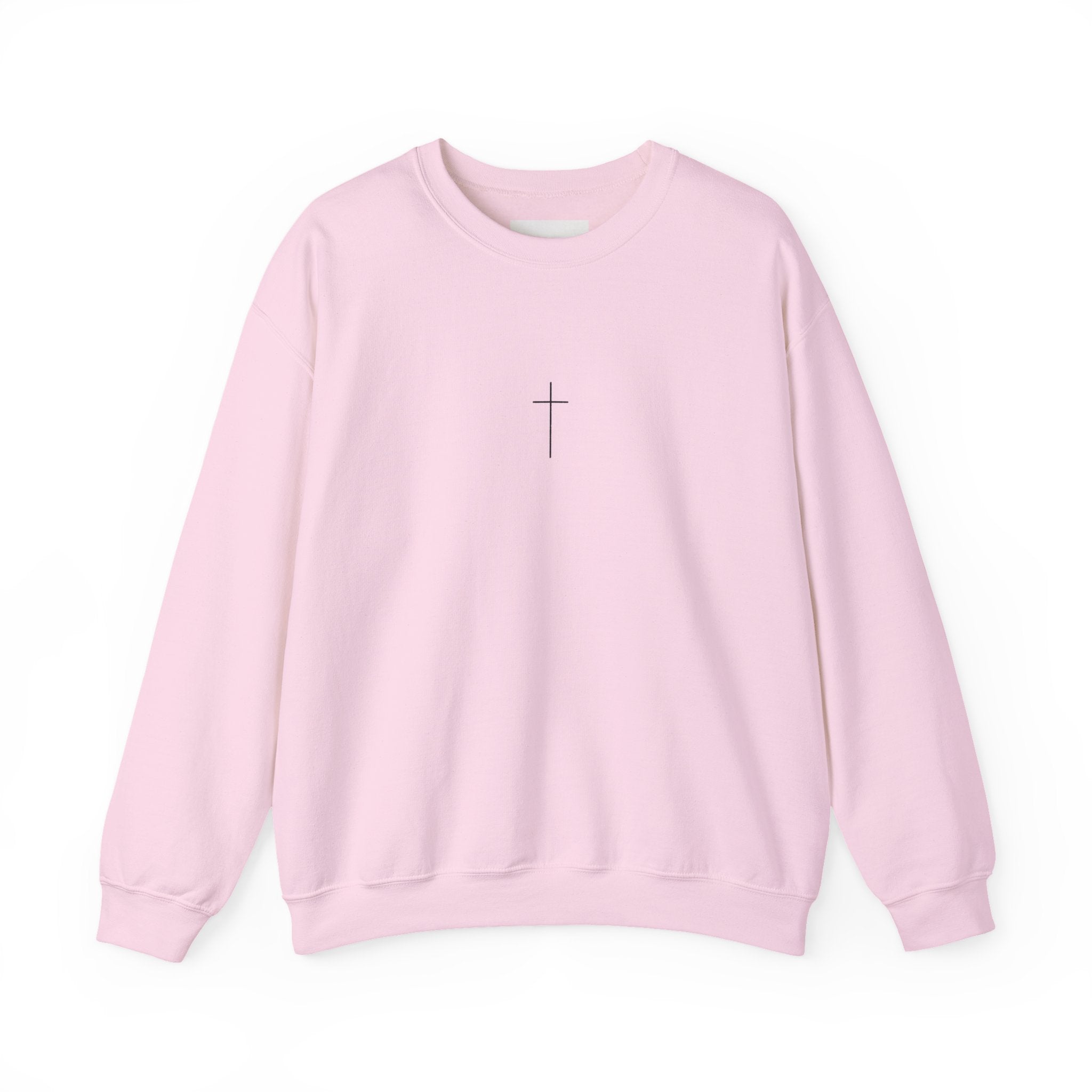 Christian Crewneck Sweatshirt — Minimal Cross Front, “Trust in God” Back