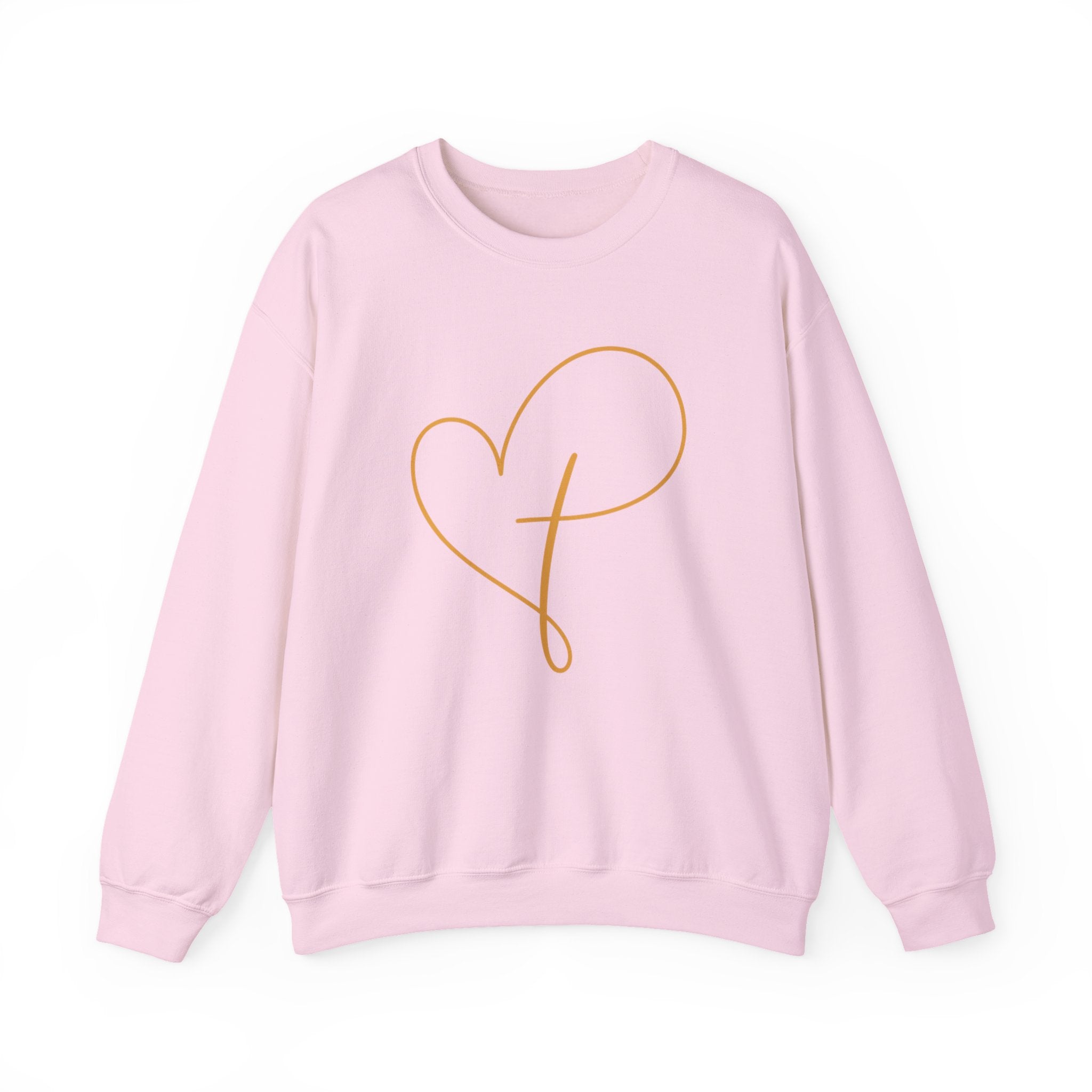 Heart Script Crewneck Sweatshirt — Minimal Gold Line Heart Graphic