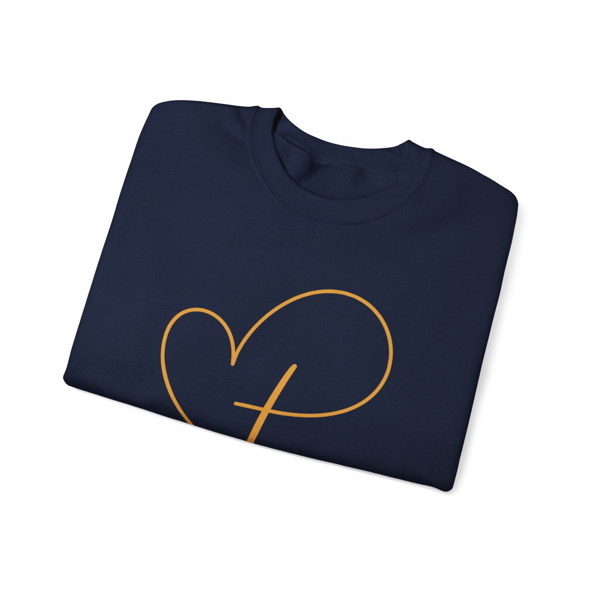 Heart Script Crewneck Sweatshirt — Minimal Gold Line Heart Graphic