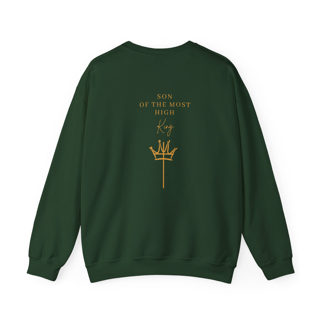 Crewneck Sweatshirt — Minimal Gold Cross & 'Son of the Most High' Back Design