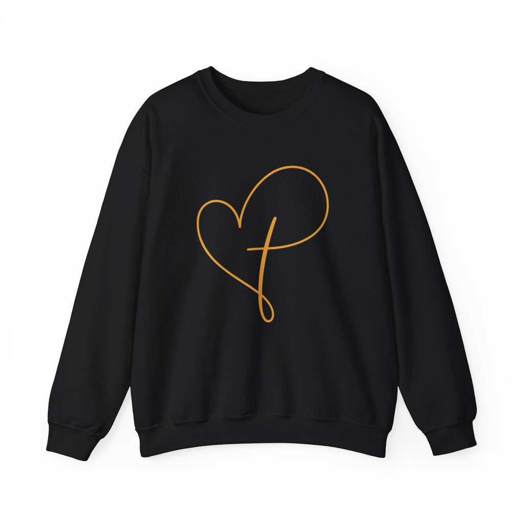 Heart Script Crewneck Sweatshirt — Minimal Gold Line Heart Graphic