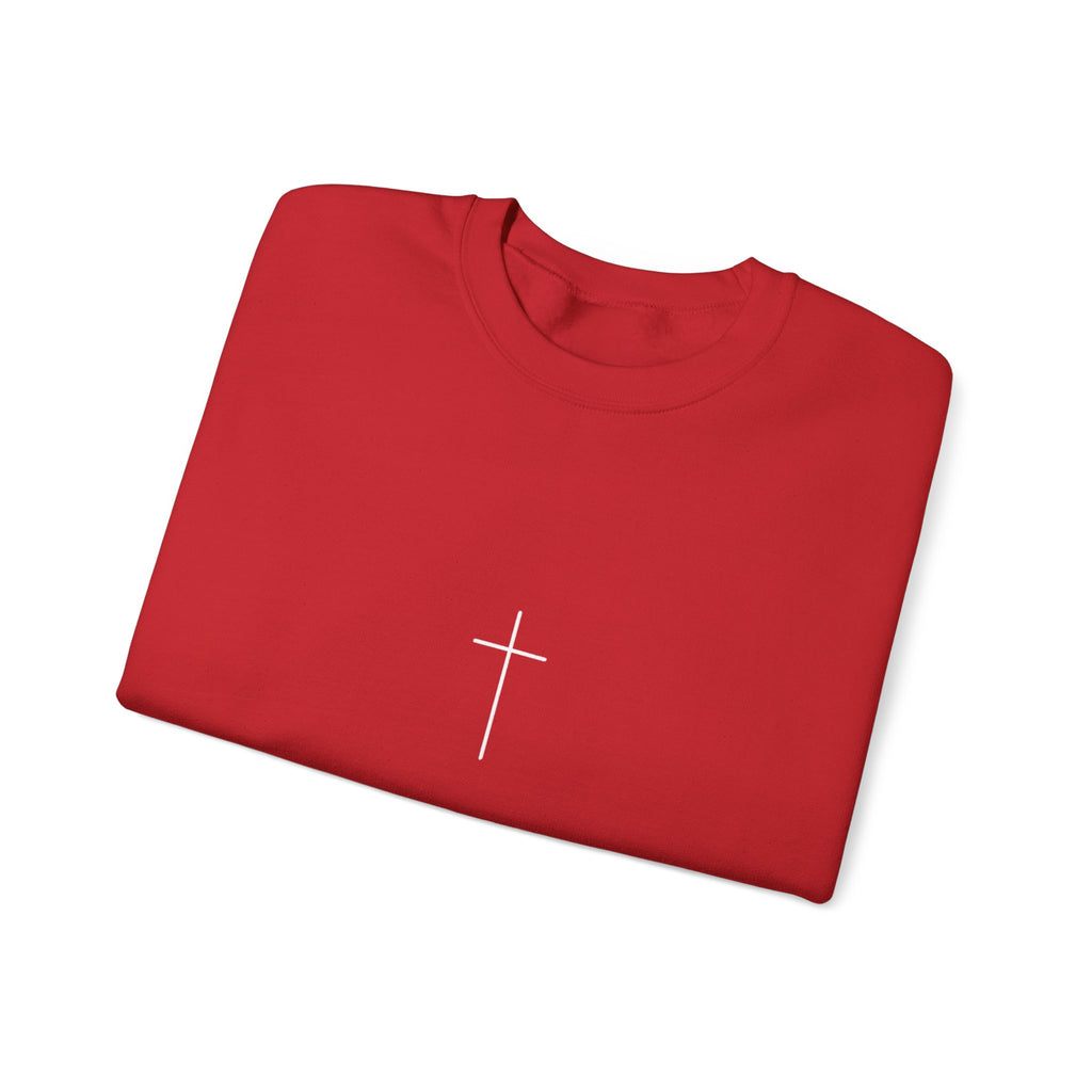 Crewneck Sweatshirt — Minimal Cross Front & “Be kind” Back | Christian Inspirational Gift