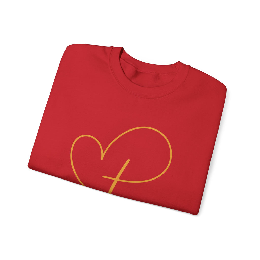 Heart Script Crewneck Sweatshirt — Minimal Gold Line Heart Graphic