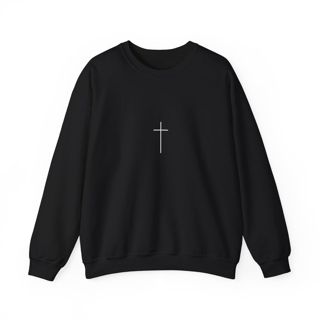 Crewneck Sweatshirt — Minimal Cross Front & “Be kind” Back | Christian Inspirational Gift