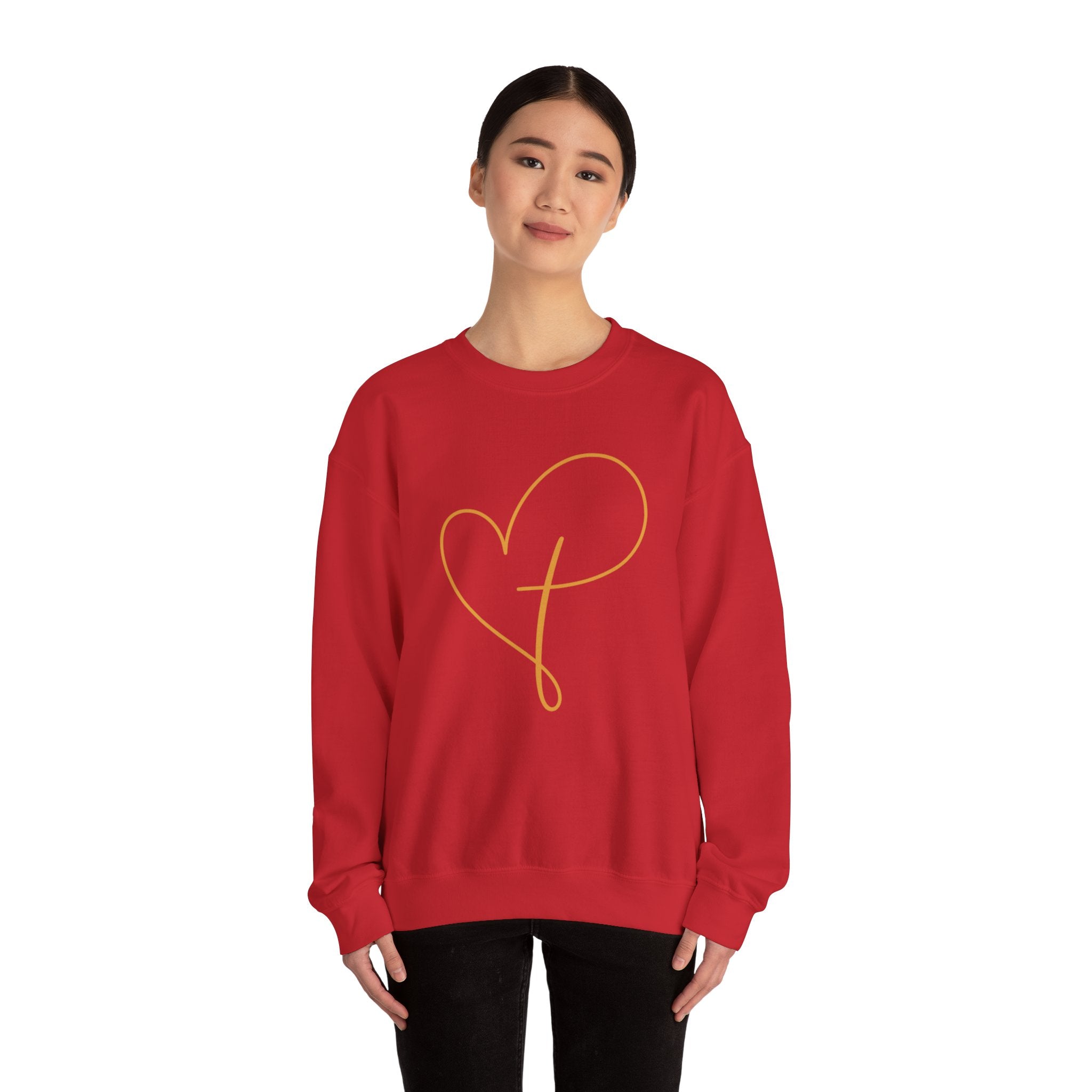 Heart Script Crewneck Sweatshirt — Minimal Gold Line Heart Graphic
