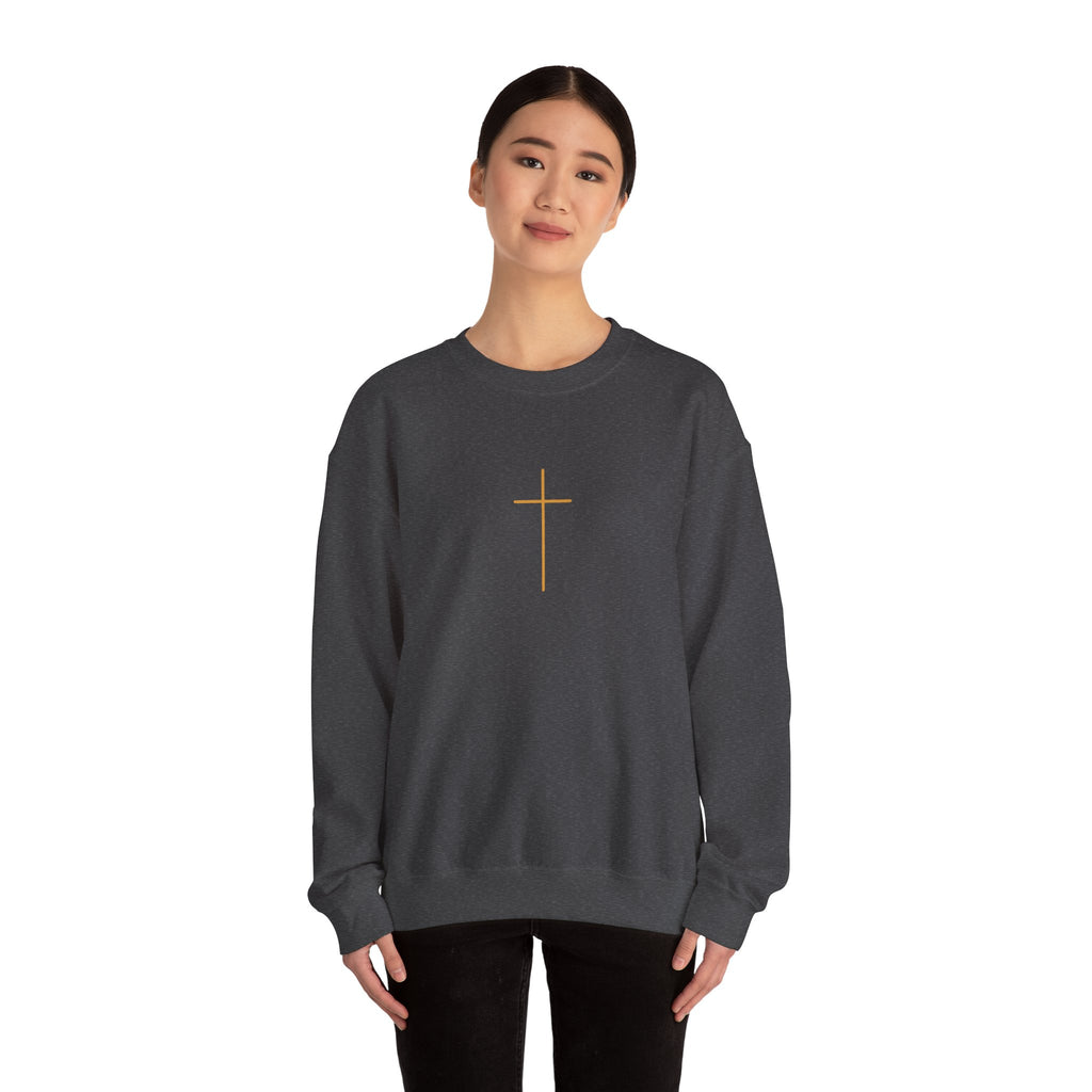 Crewneck Sweatshirt — Minimal Gold Cross & 'Son of the Most High' Back Design