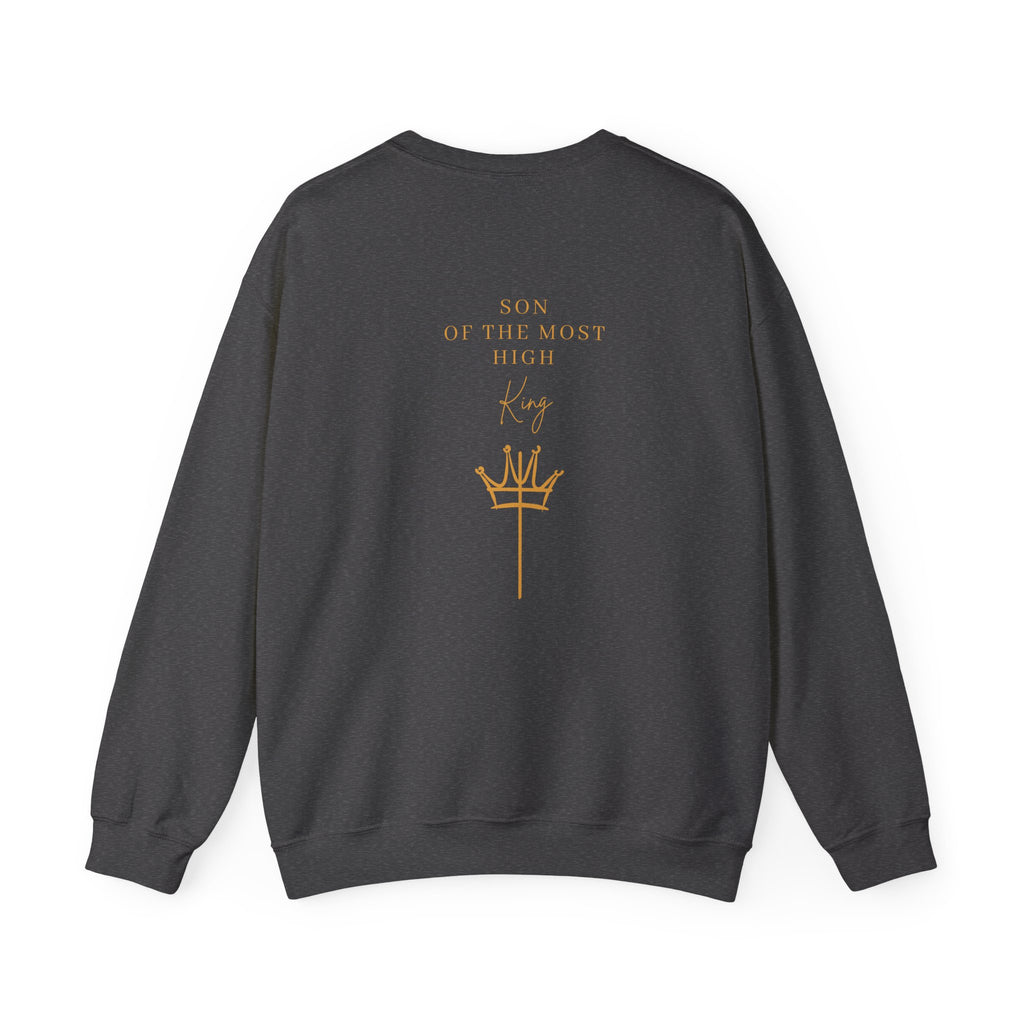 Crewneck Sweatshirt — Minimal Gold Cross & 'Son of the Most High' Back Design