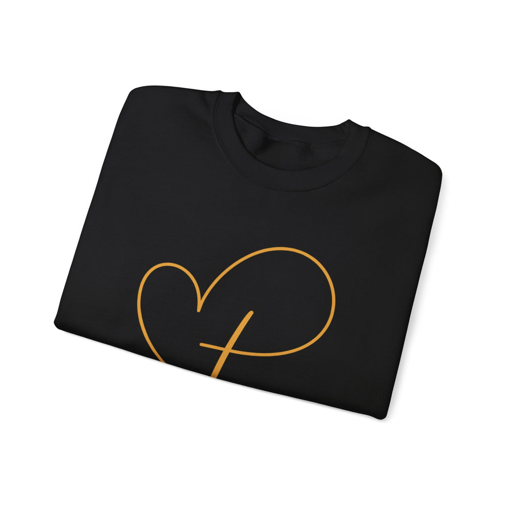 Heart Script Crewneck Sweatshirt — Minimal Gold Line Heart Graphic