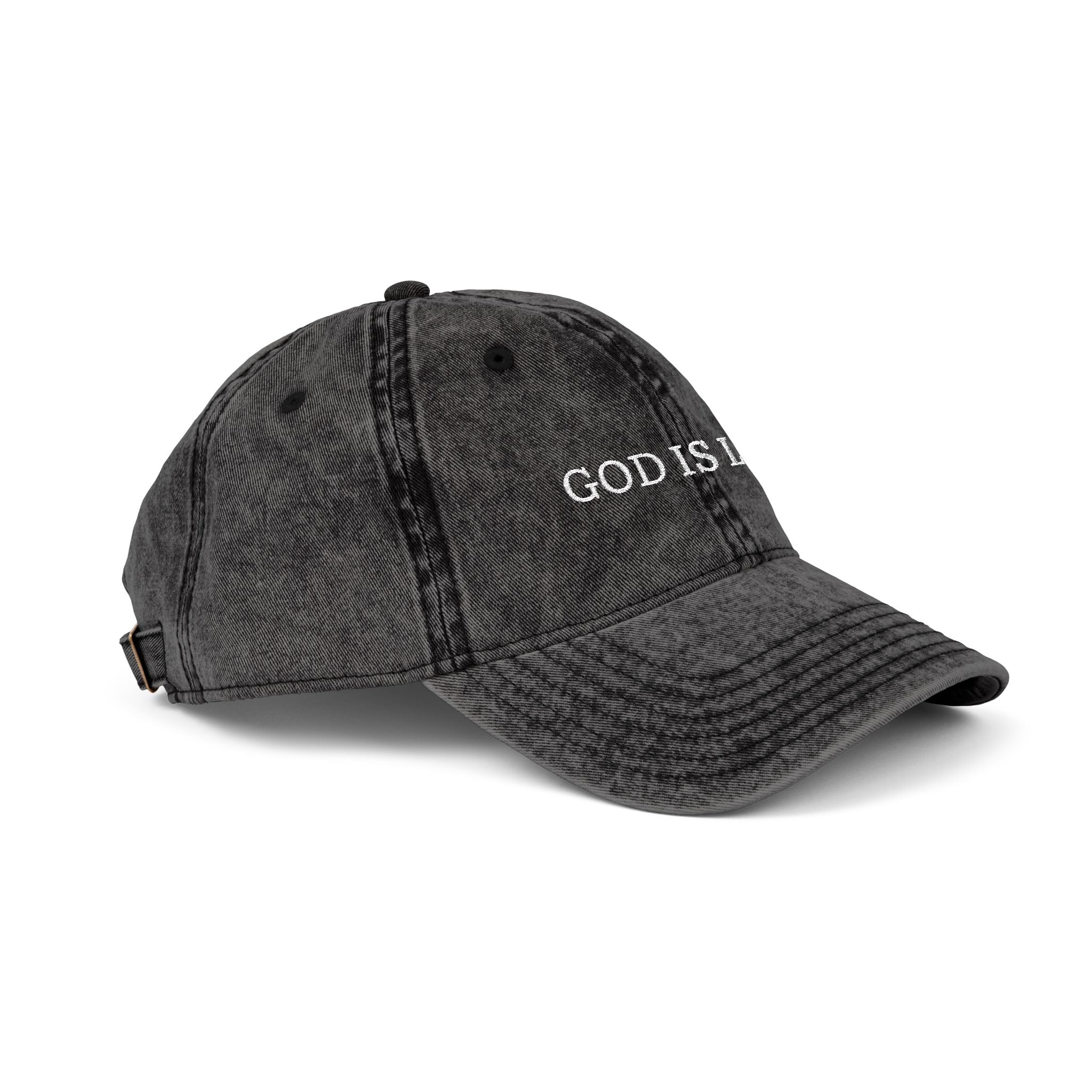 God Is Love Vintage Embroidered Cap — Washed Black Faith Baseball Hat