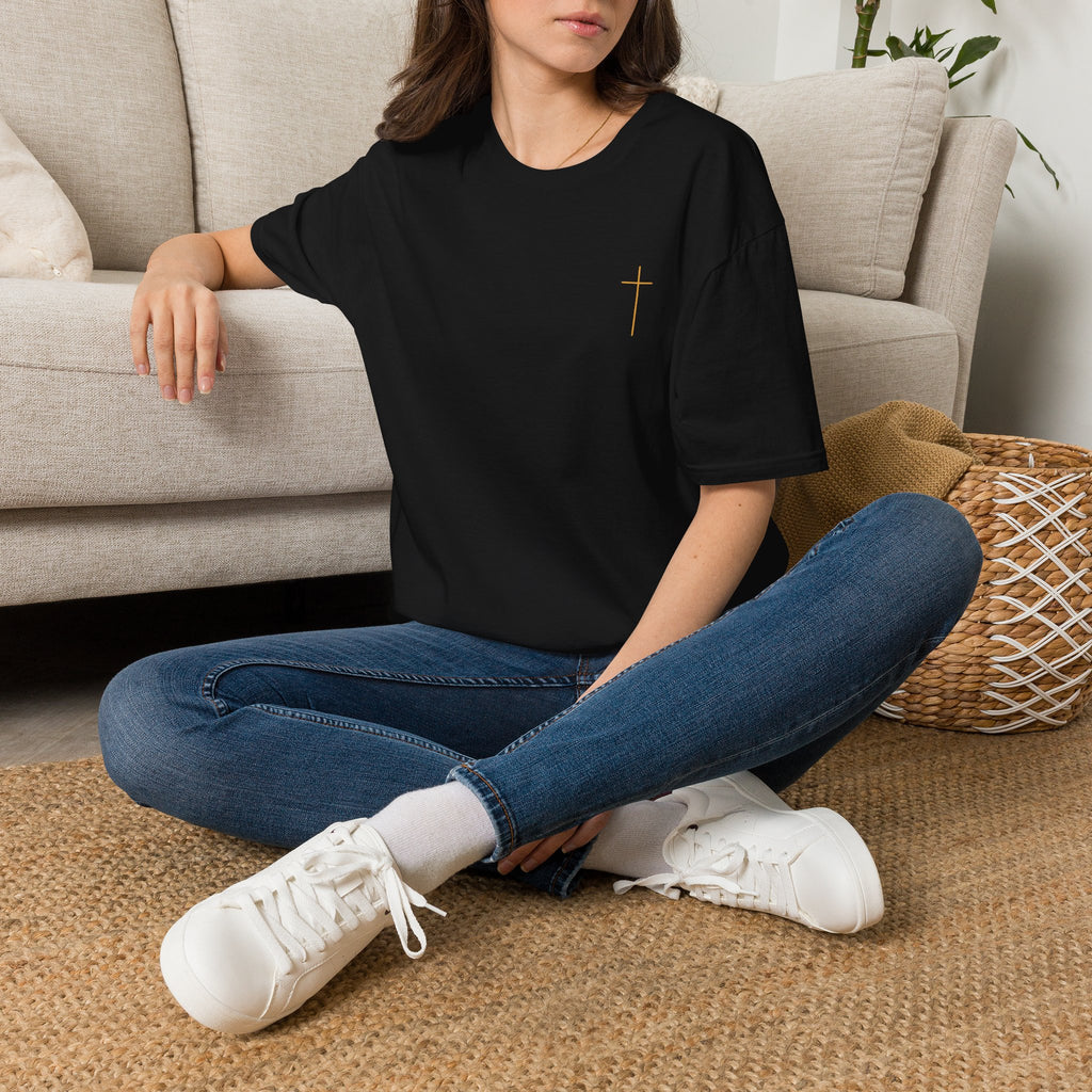 Minimal Gold Cross T-Shirt — Small Chest Faith Tee