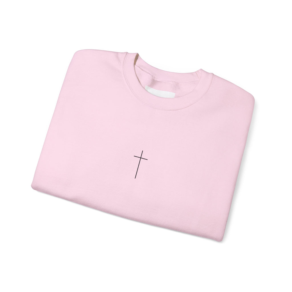 Christian Crewneck Sweatshirt — Minimal Cross Front, “Trust in God” Back