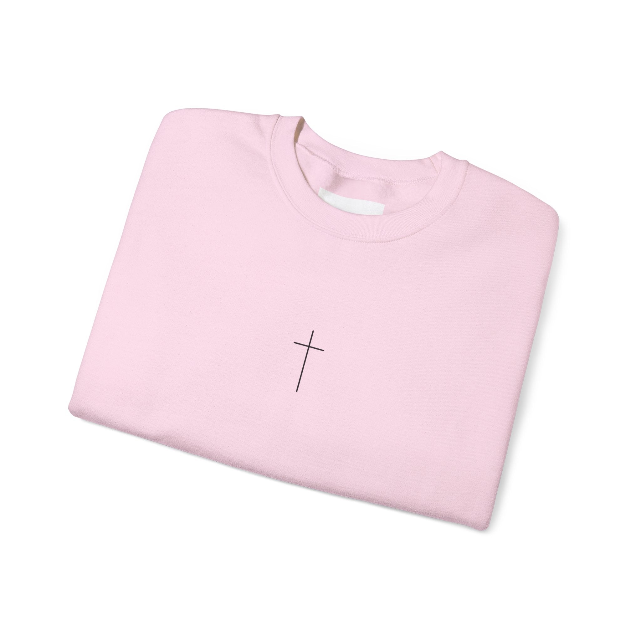 Christian Crewneck Sweatshirt — Minimal Cross Front, “Trust in God” Back