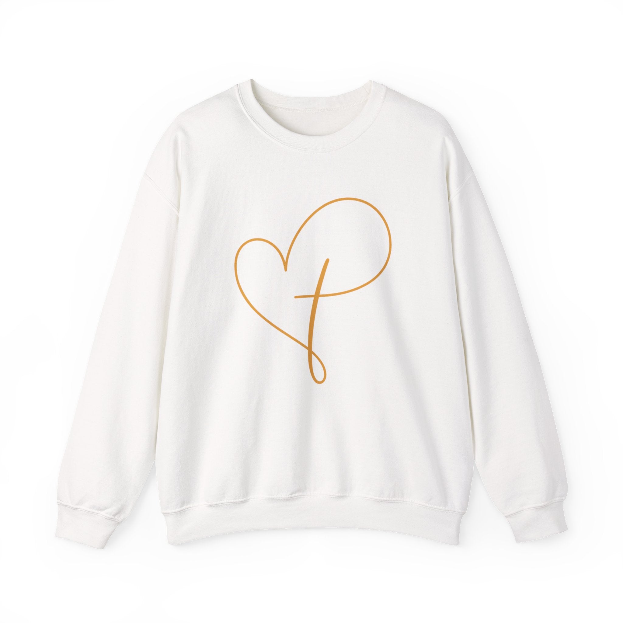 Heart Script Crewneck Sweatshirt — Minimal Gold Line Heart Graphic