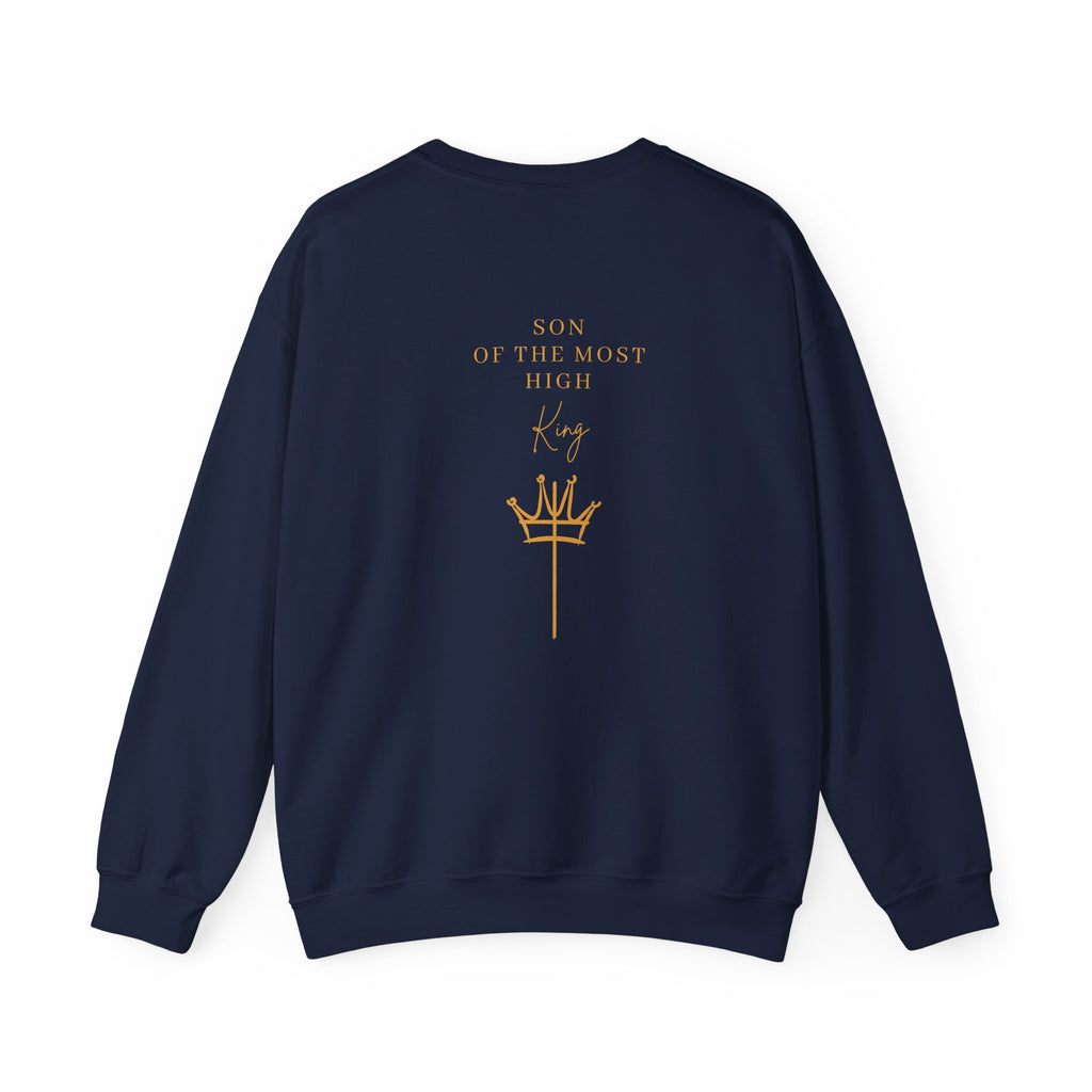 Crewneck Sweatshirt — Minimal Gold Cross & 'Son of the Most High' Back Design
