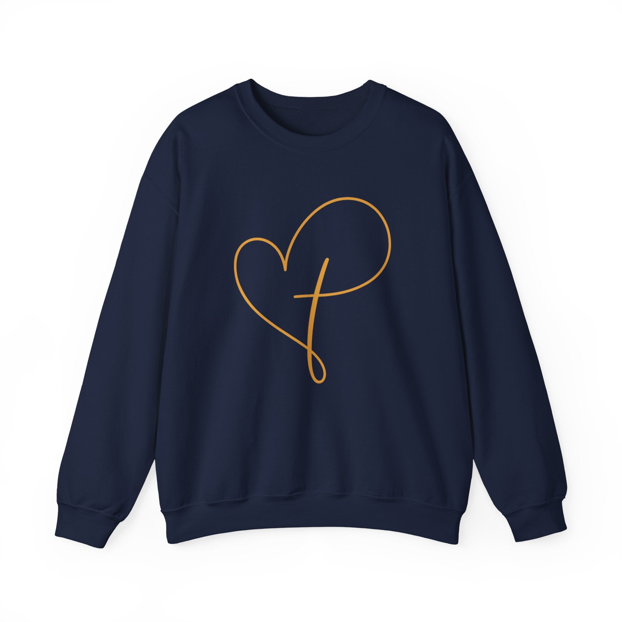 Heart Script Crewneck Sweatshirt — Minimal Gold Line Heart Graphic
