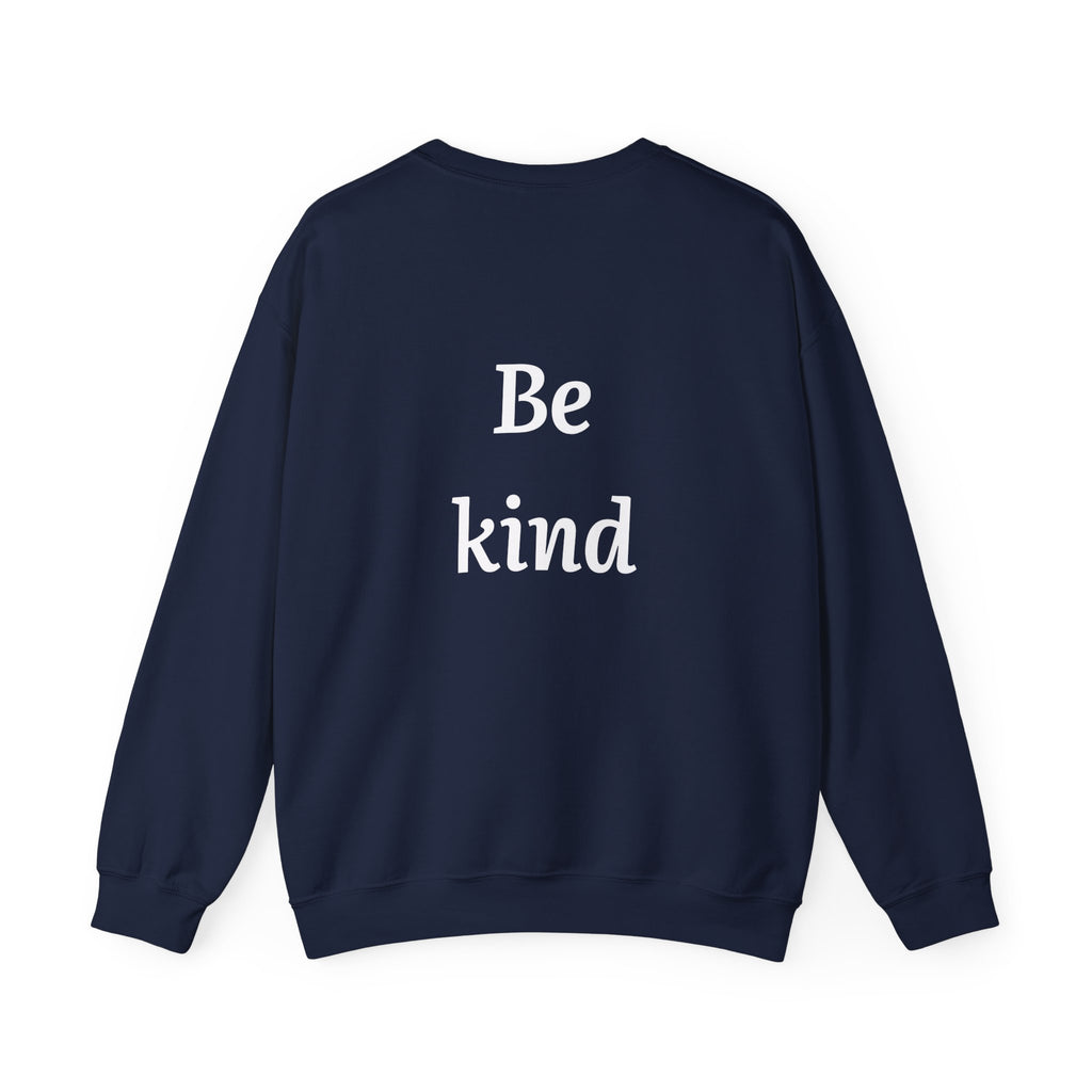 Crewneck Sweatshirt — Minimal Cross Front & “Be kind” Back | Christian Inspirational Gift
