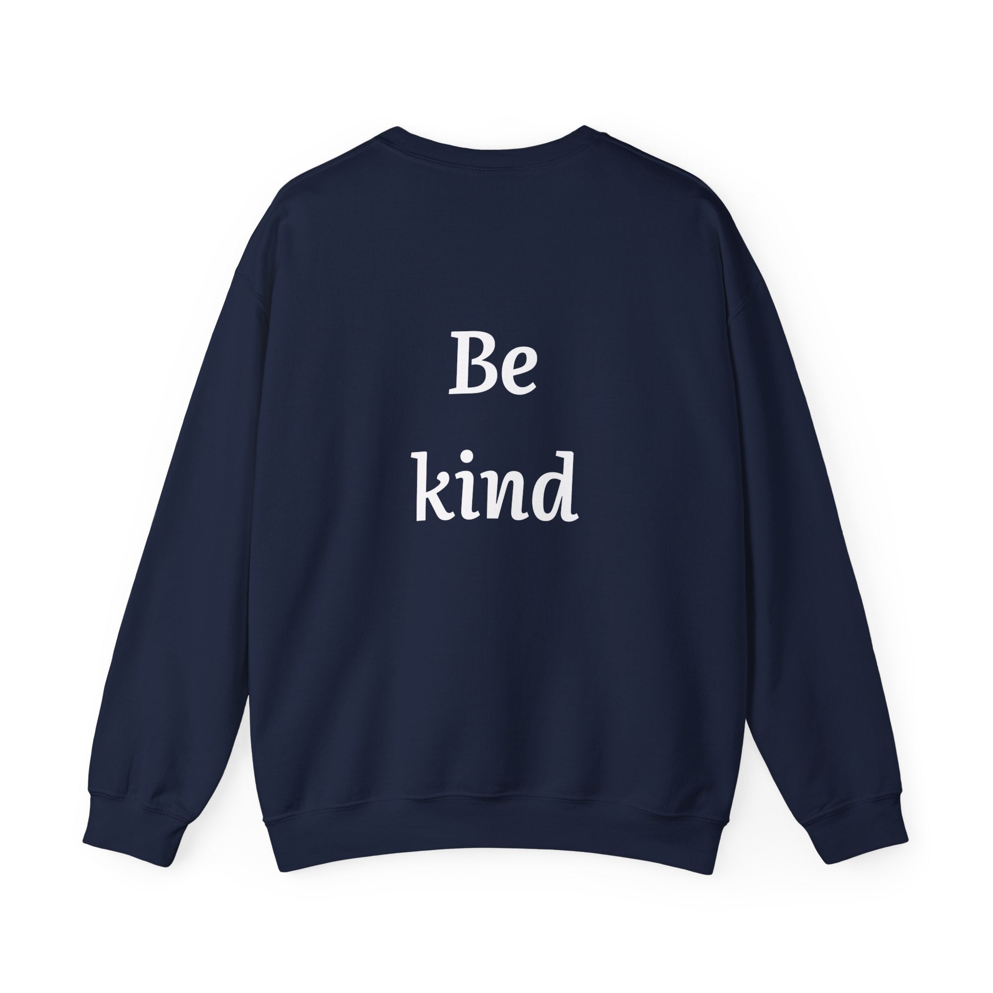 Crewneck Sweatshirt — Minimal Cross Front & “Be kind” Back | Christian Inspirational Gift