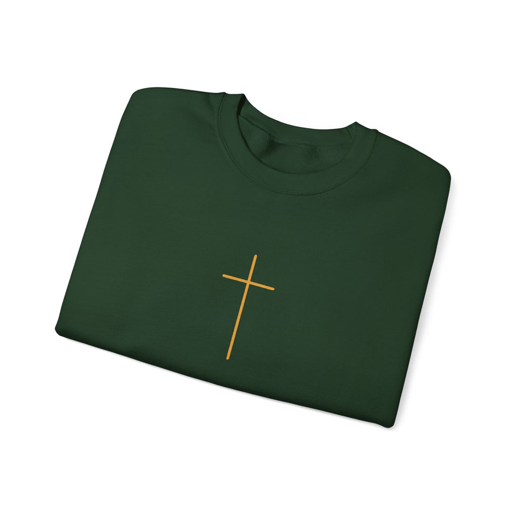 Crewneck Sweatshirt — Minimal Gold Cross & 'Son of the Most High' Back Design