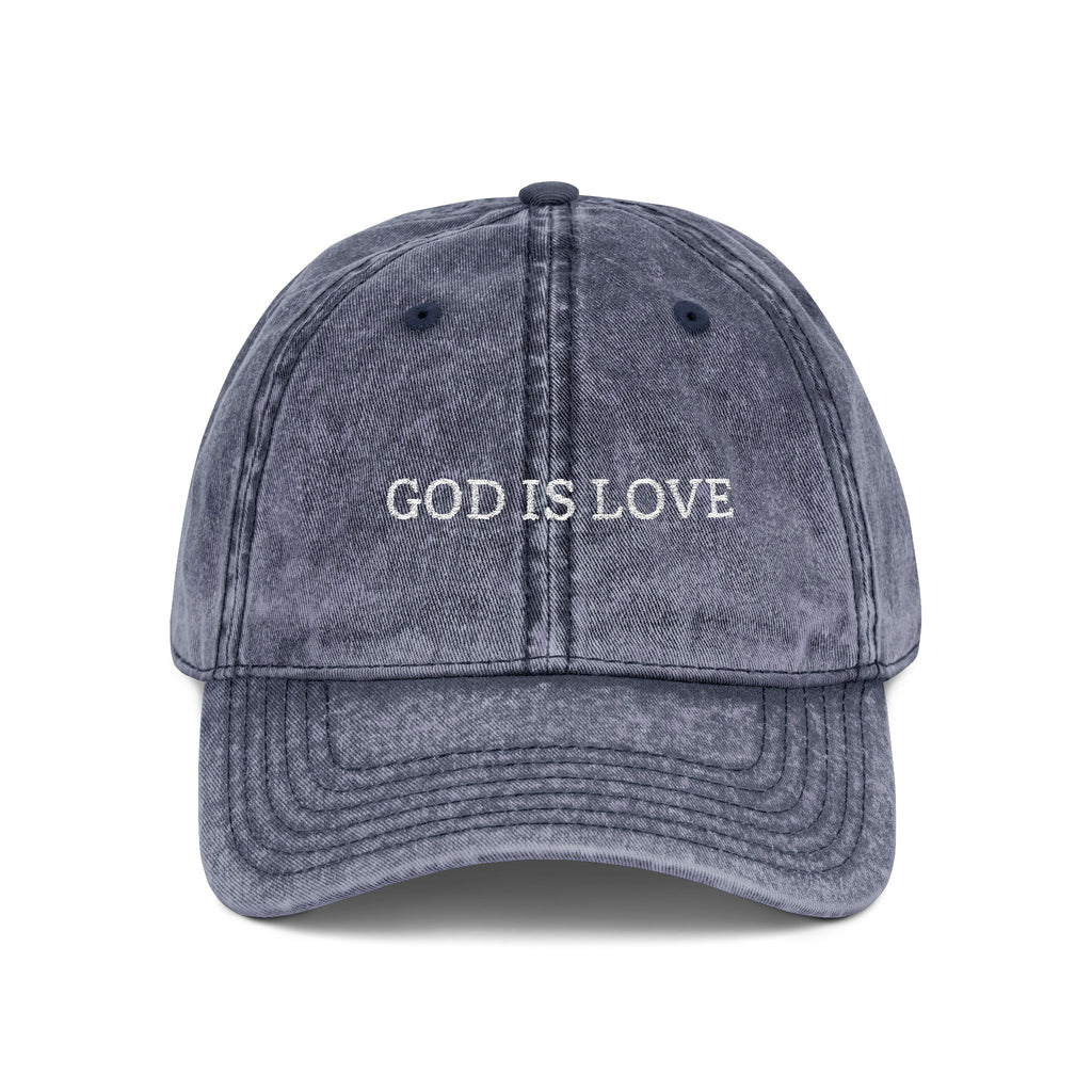 God Is Love Vintage Embroidered Cap — Washed Black Faith Baseball Hat