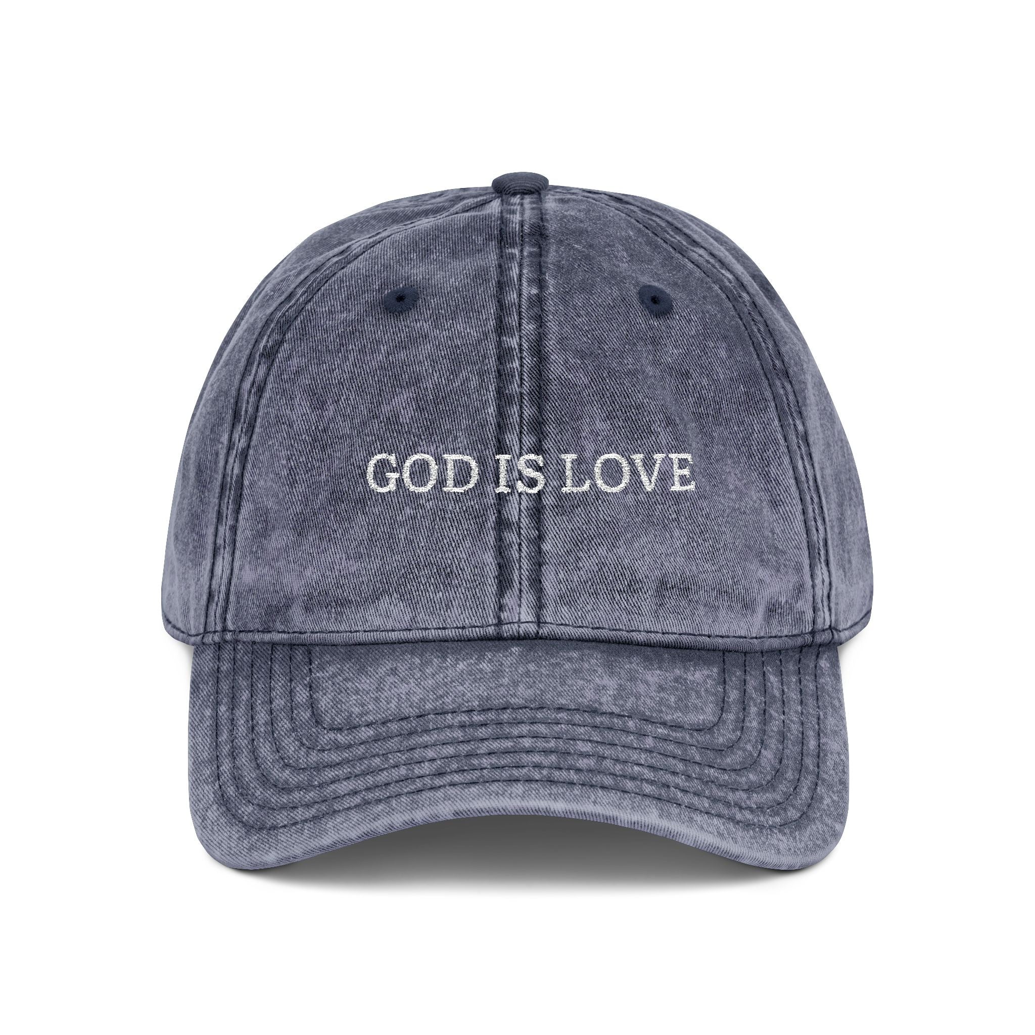 God Is Love Vintage Embroidered Cap — Washed Black Faith Baseball Hat
