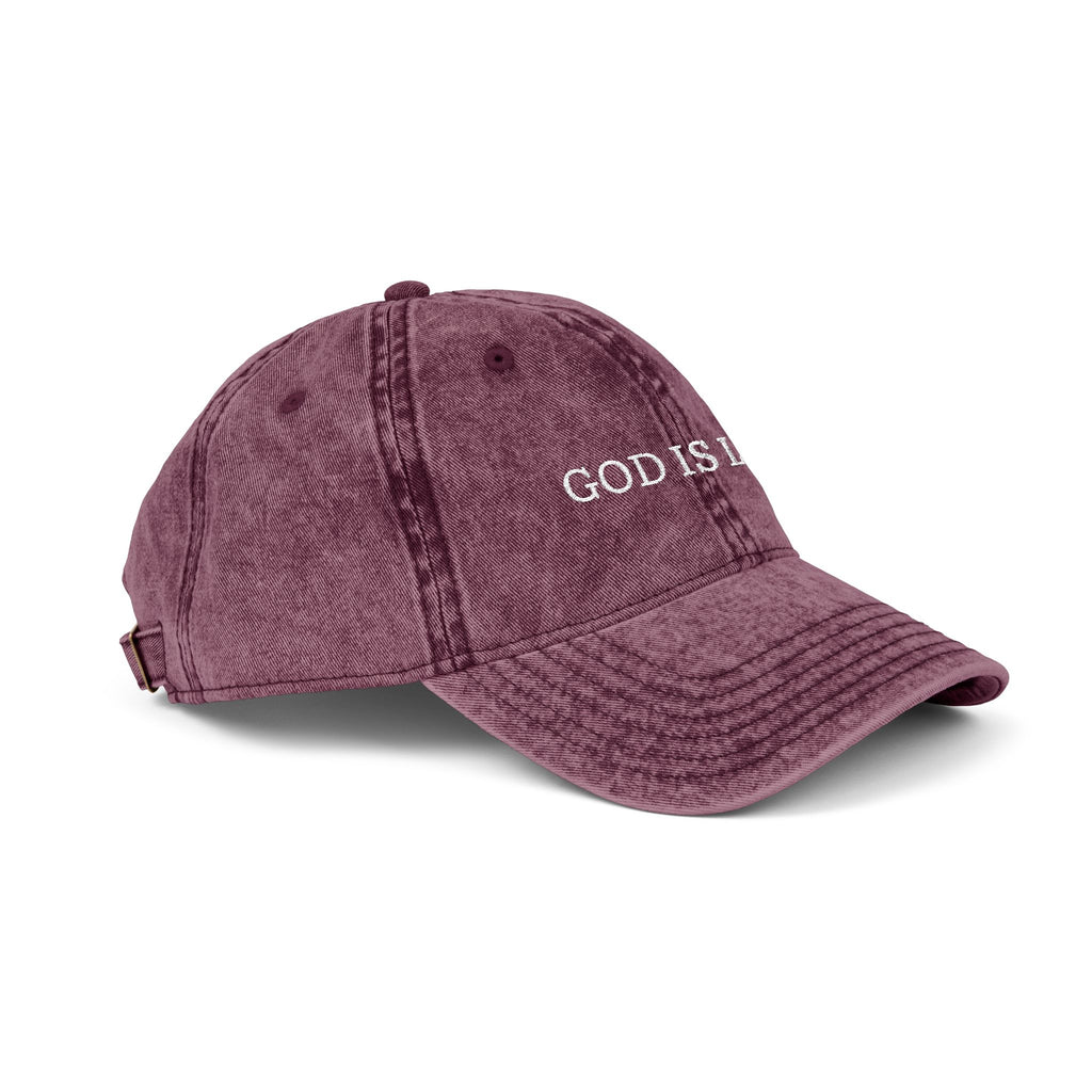 God Is Love Vintage Embroidered Cap — Washed Black Faith Baseball Hat