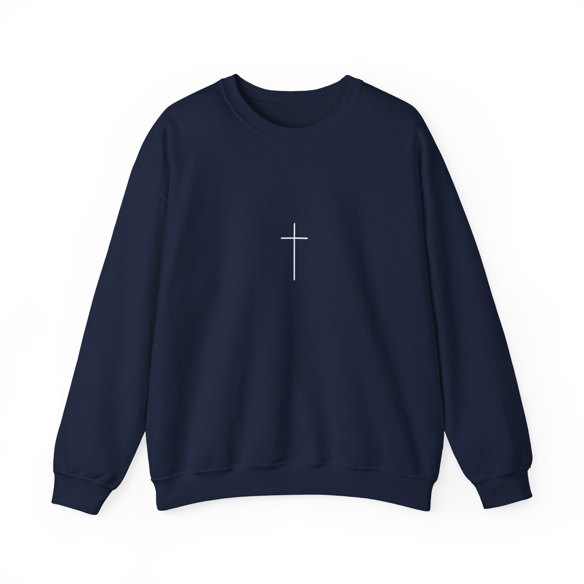 Crewneck Sweatshirt — Minimal Cross Front & “Be kind” Back | Christian Inspirational Gift