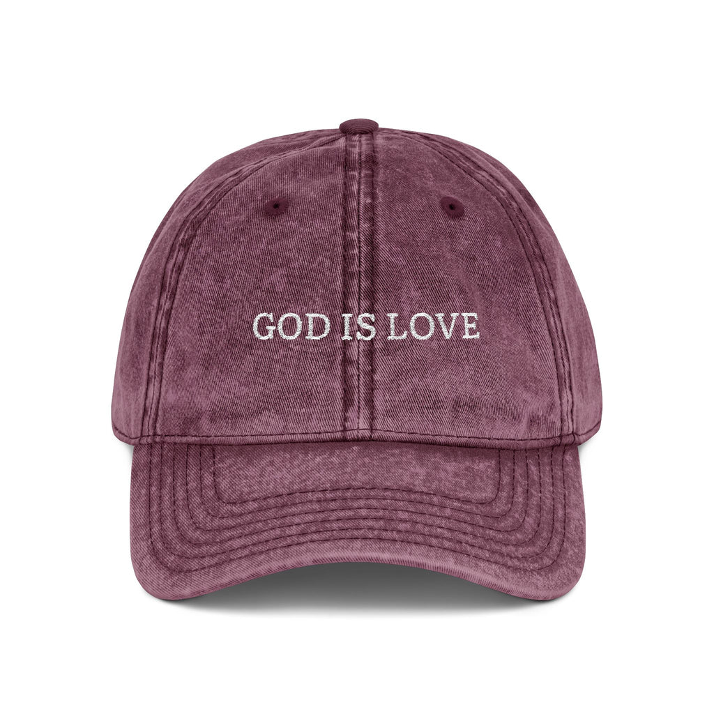 God Is Love Vintage Embroidered Cap — Washed Black Faith Baseball Hat