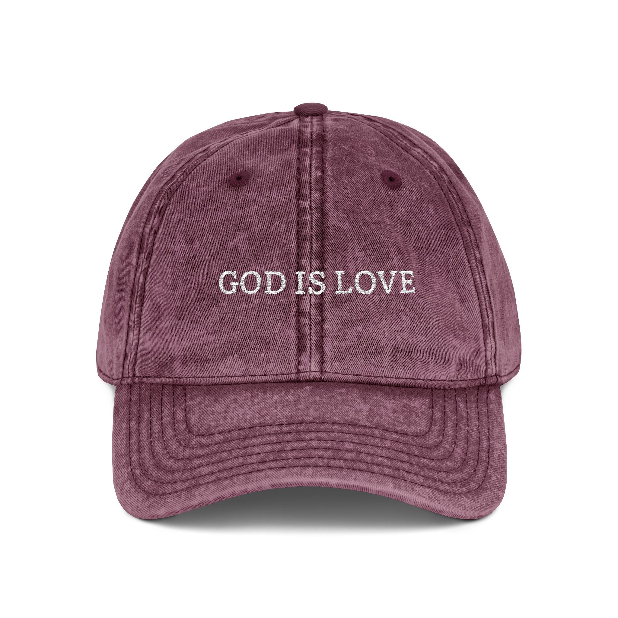 God Is Love Vintage Embroidered Cap — Washed Black Faith Baseball Hat