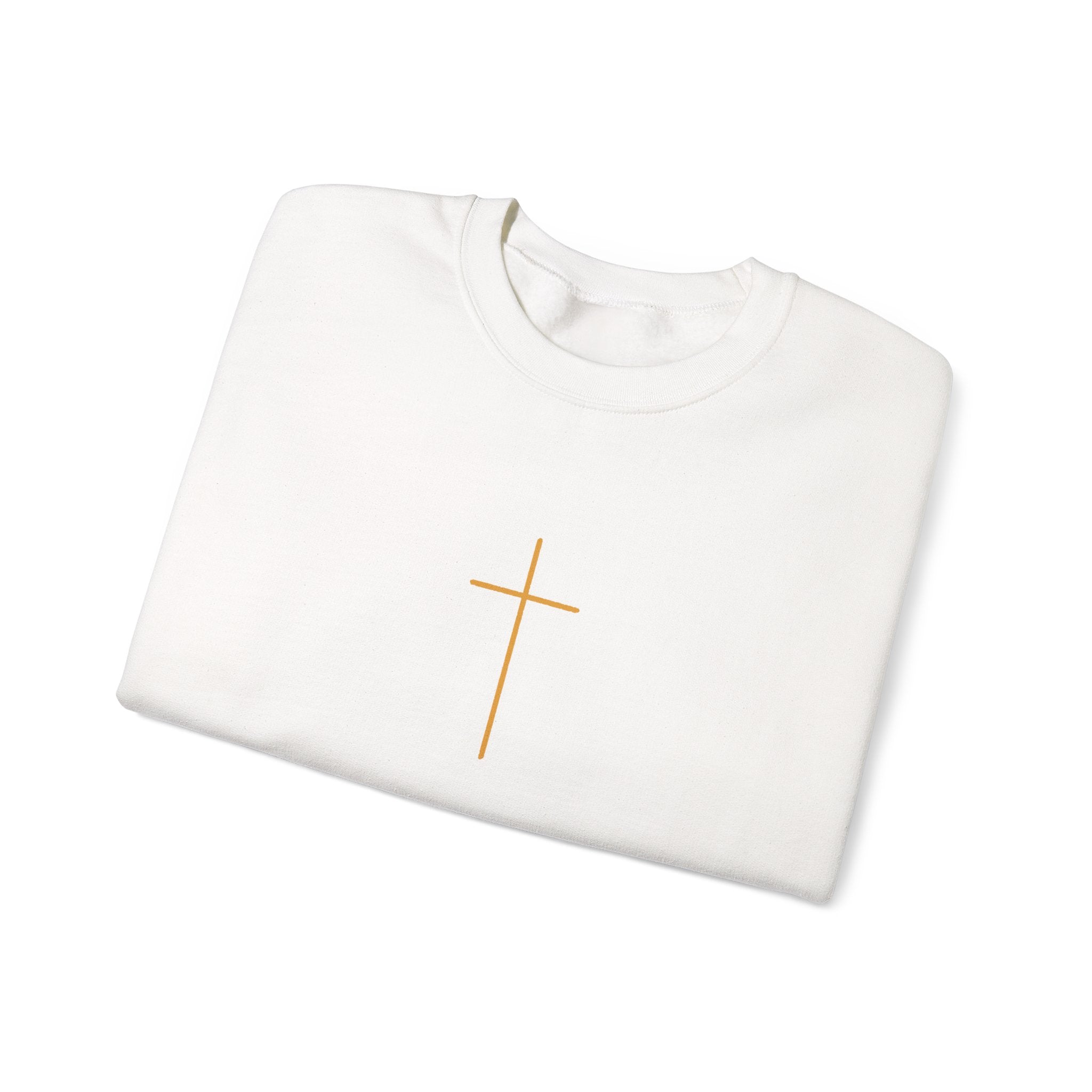 Crewneck Sweatshirt — Minimal Gold Cross & 'Son of the Most High' Back Design